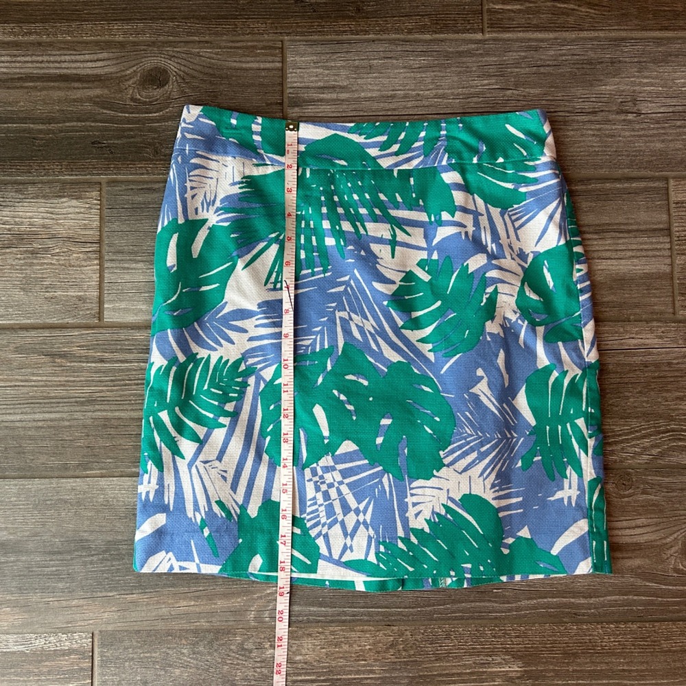 Ann Taylor LOFT Tropical Palm Leaf Print Beach Preppy Mini Skirt Green Blue Sz 4 - Picture 2 of 5